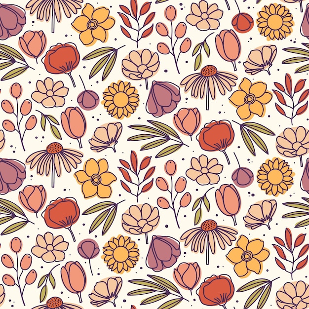 Vector hand drawn floral seamless pattern