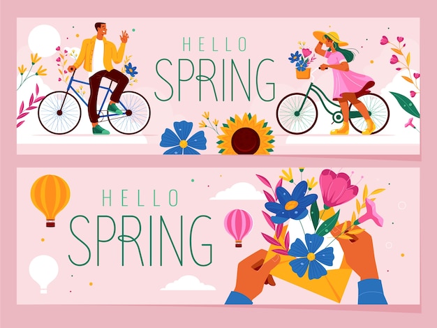 Vector hand drawn floral spring banners