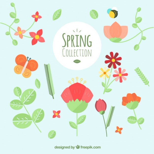 Vector hand drawn floral spring collection