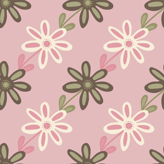 Vector hand drawn floral wallpaper cute flower seamless pattern naive art style