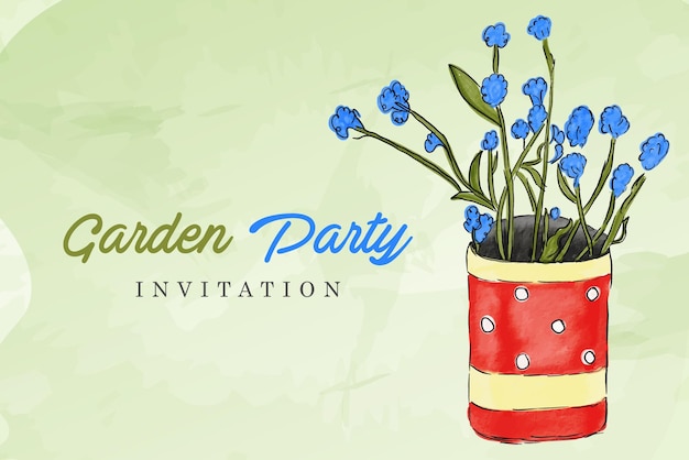 Hand Drawn Floral Watercolor Garden Party Invitation Card