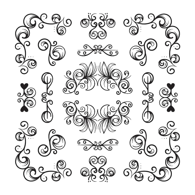 Vector hand drawn floral wedding album ornaments arrangement