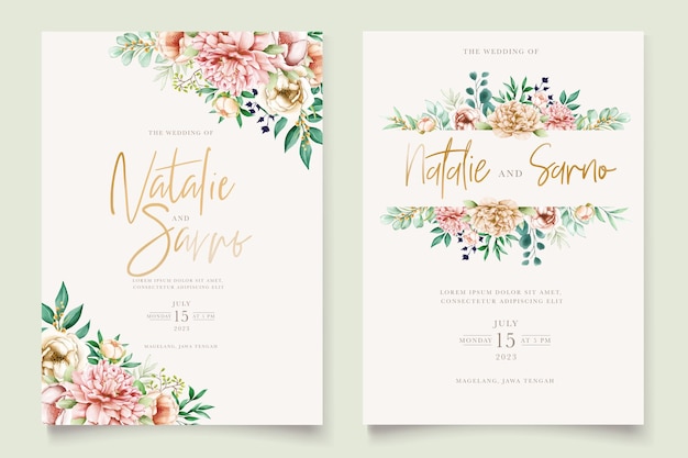 Vector hand drawn floral wedding card set