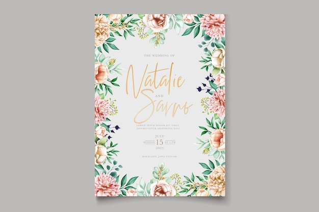 Vector hand drawn floral wedding card set