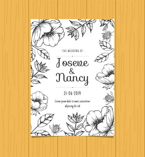 Hand drawn floral wedding card template