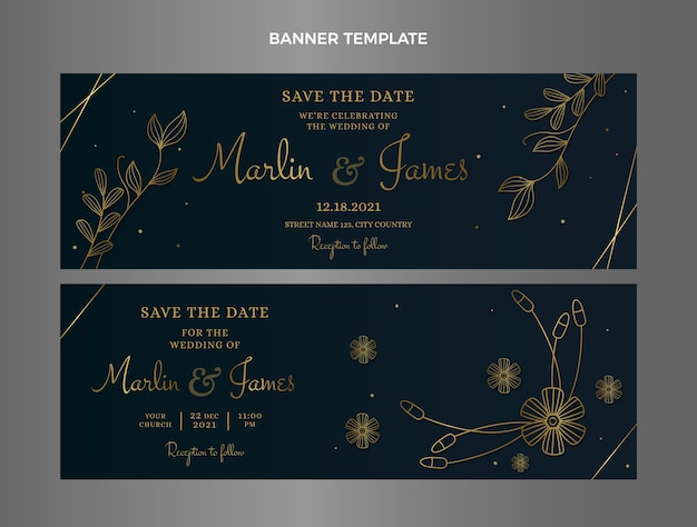 Vector hand drawn floral wedding horizontal banners