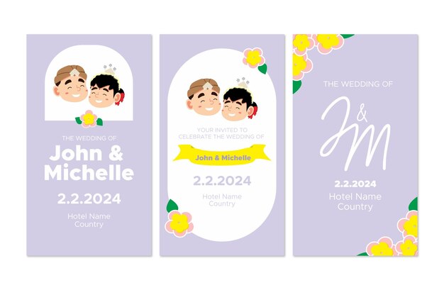 Vector hand drawn floral wedding instagram stories