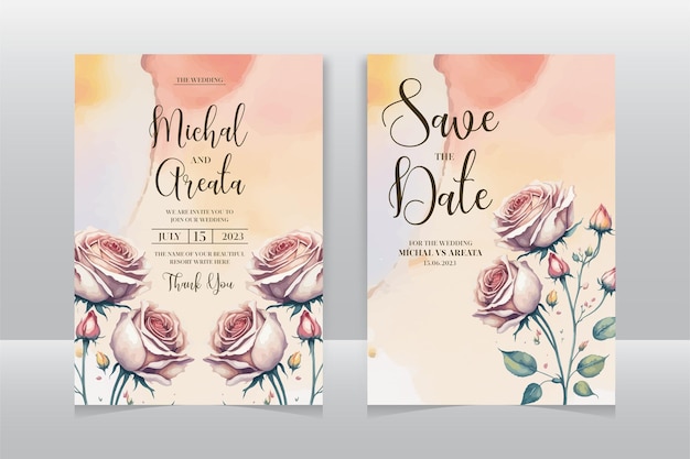 Hand drawn floral wedding invitation card set