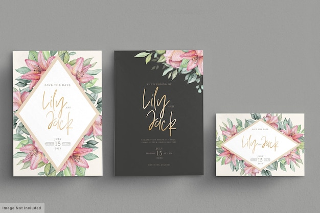 Hand drawn floral wedding invitation card set