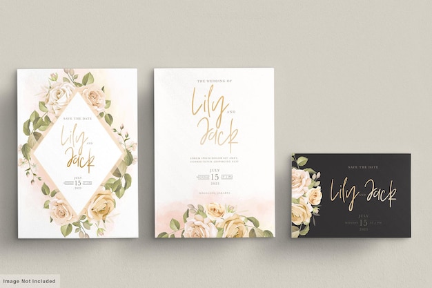 Hand drawn floral wedding invitation card set