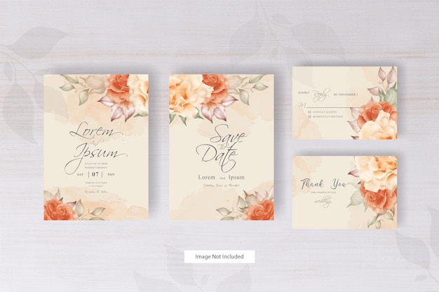 Hand drawn floral wedding invitation card template in minimalist style