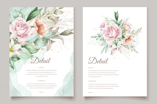 Hand drawn floral wedding invitation card template