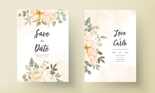 Hand drawn floral wedding invitation card template