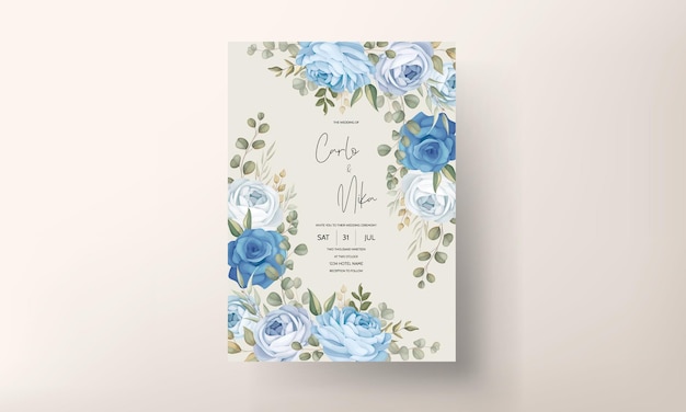 Hand drawn floral wedding invitation card template