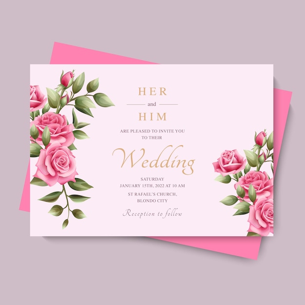 손으로 그린 된 꽃 결혼식 초대 카드