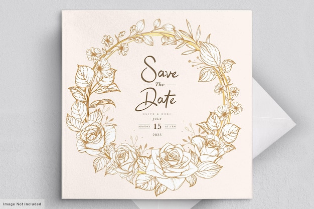 Vector hand drawn floral wedding invitation card