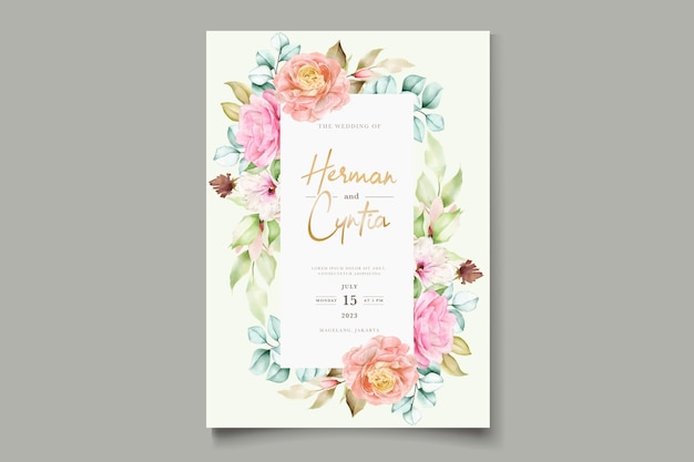 ベクトル 手描きの花の結婚式の招待カード