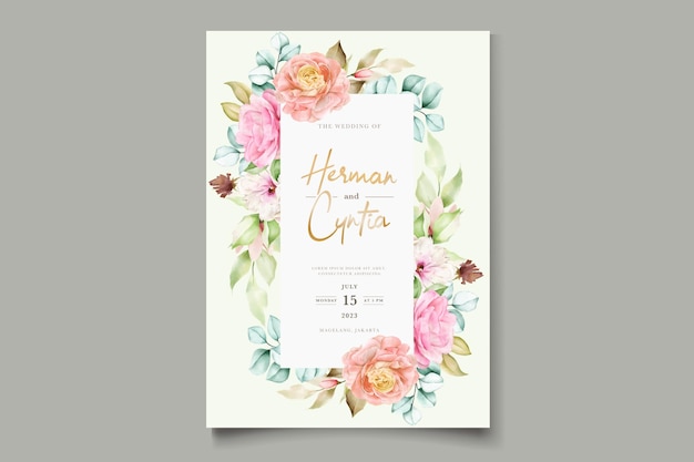 hand drawn floral wedding invitation card