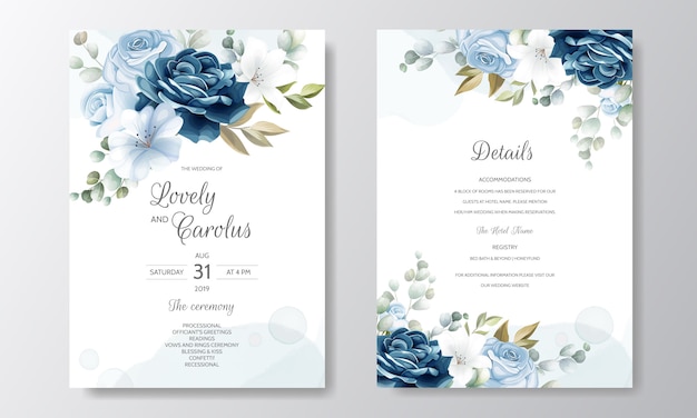 Vector hand drawn floral wedding invitation card