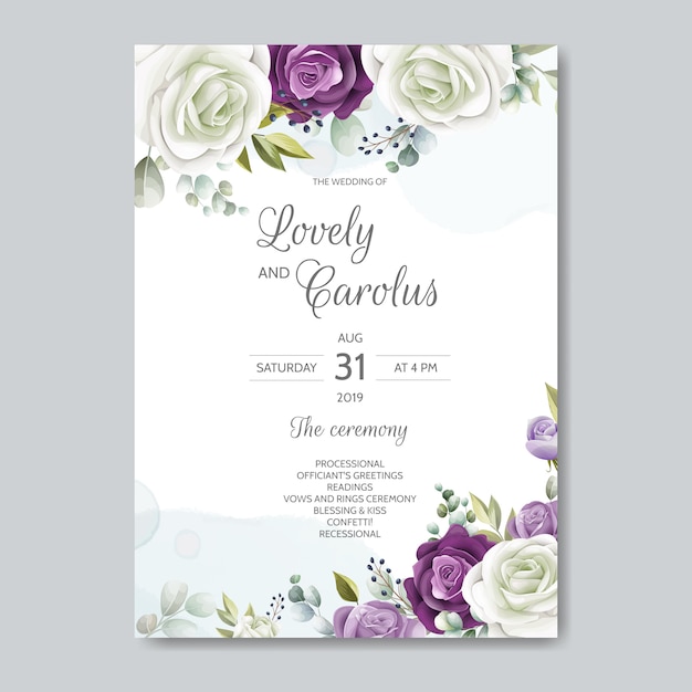 Hand drawn floral wedding invitation card