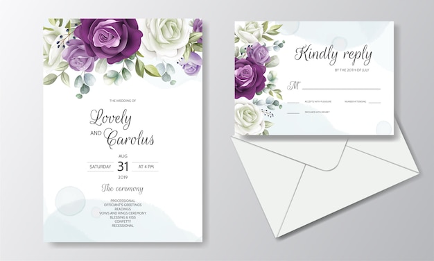 手描きの花の結婚式の招待カード