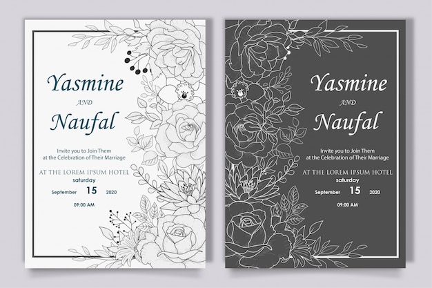 Vector hand drawn floral wedding invitation design