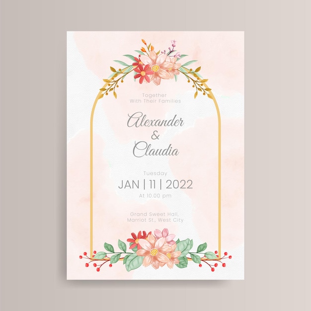 Hand drawn floral wedding invitation template design