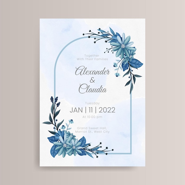 Hand drawn floral wedding invitation template design