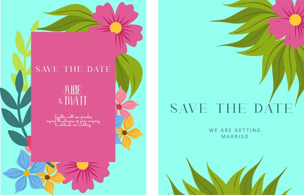 Vector hand drawn floral wedding invitation template