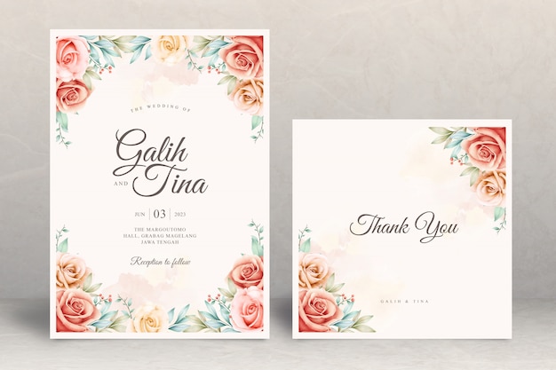 손으로 그린 된 꽃 결혼식 초대장 서식 파일