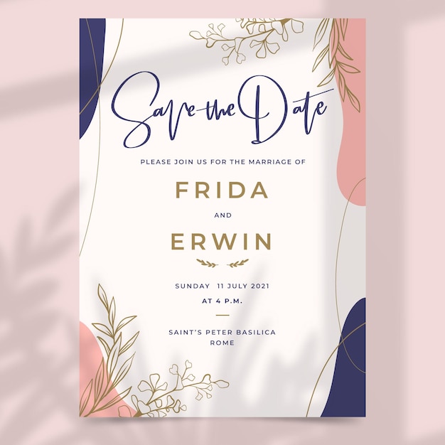 Vector hand drawn floral wedding invitation template