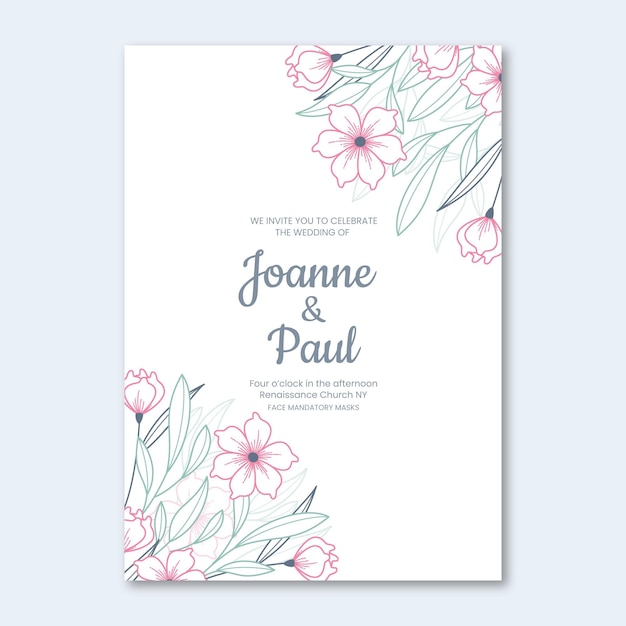 Hand drawn floral wedding invitation template