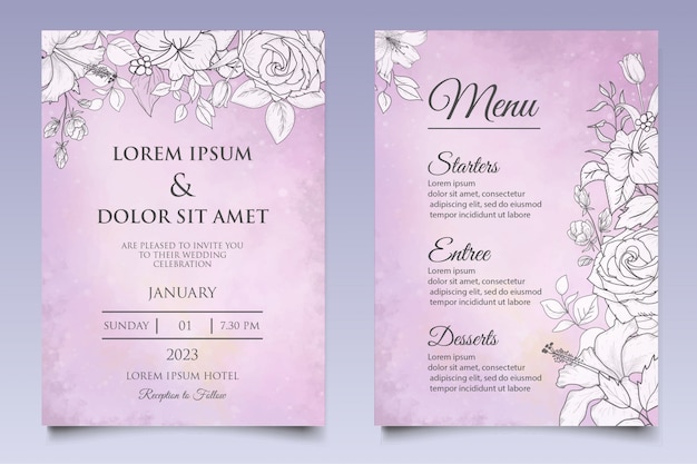 Hand drawn floral wedding invitation template