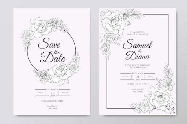 Hand drawn floral wedding invitation template