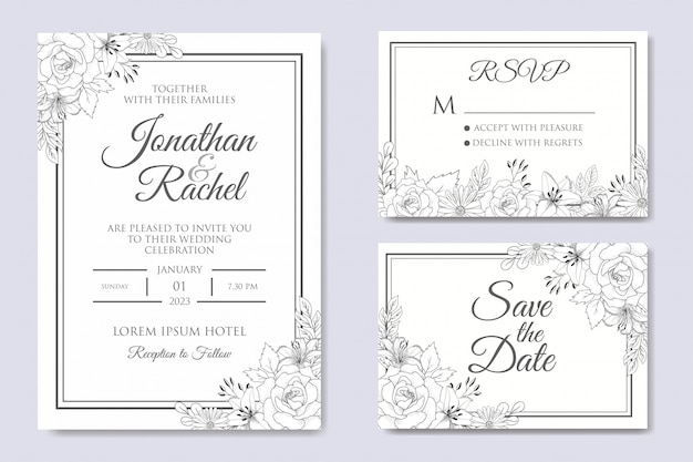 Hand Drawn Floral Wedding Invitation Template