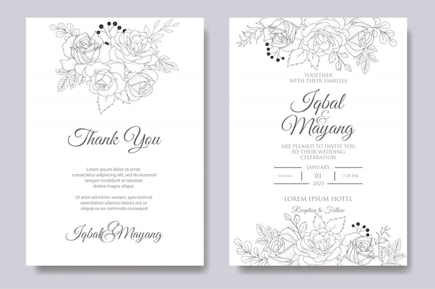 Hand drawn floral wedding invitation template