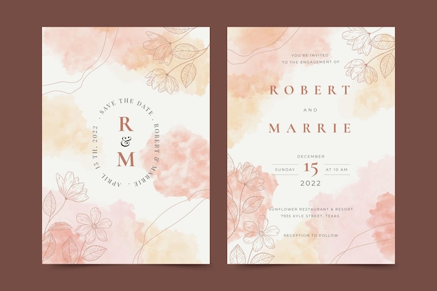 Vector hand drawn floral wedding invitation