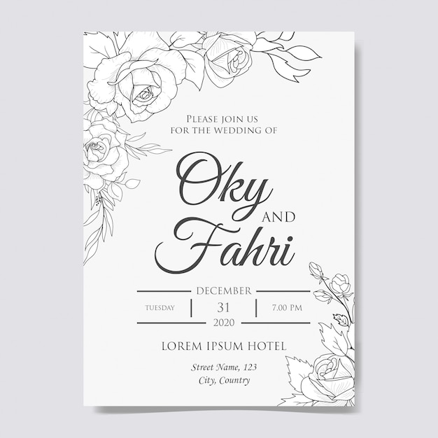 Vector hand drawn floral wedding invitation