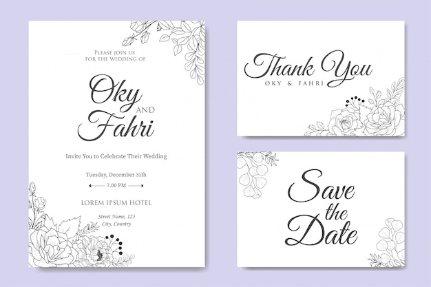 Hand Drawn Floral Wedding Invitation