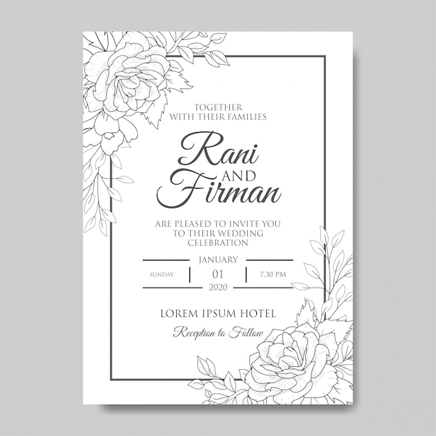 Hand drawn floral wedding invitation