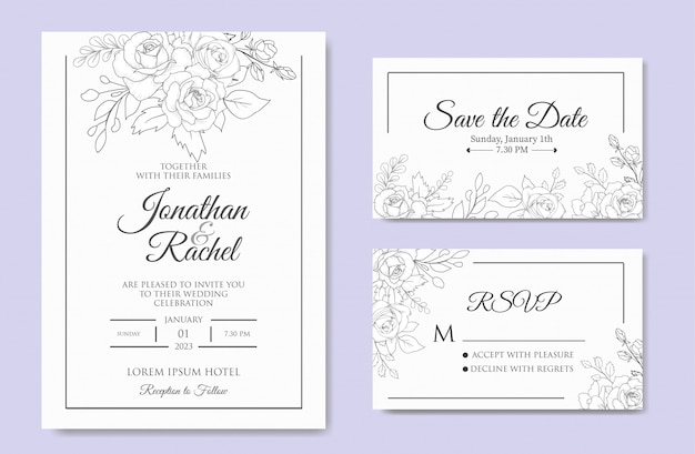 Hand drawn floral wedding invitation