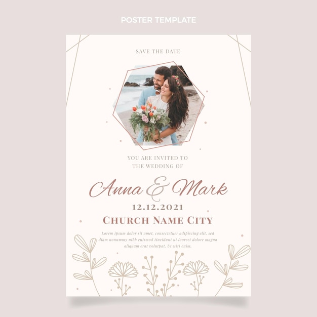 Vector hand drawn floral wedding poster template