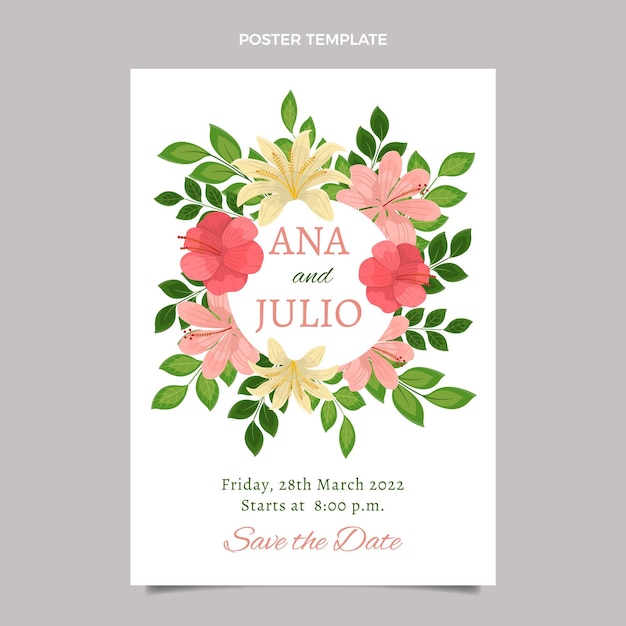 Vector hand drawn floral wedding poster template