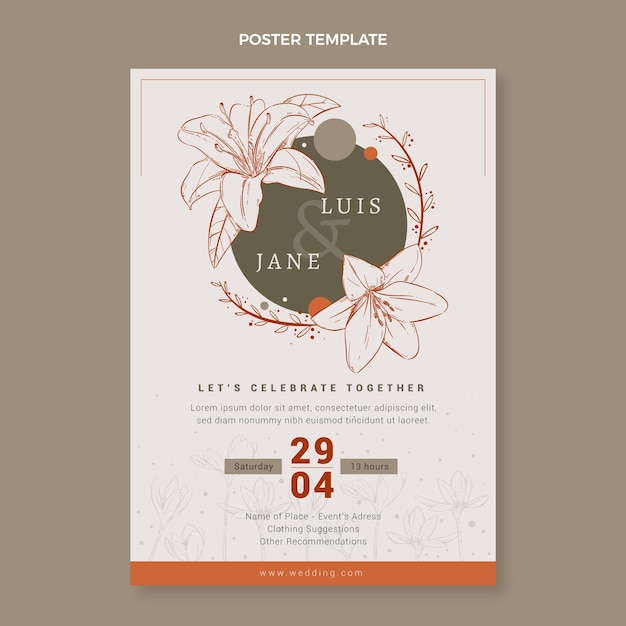 Vector hand drawn floral wedding poster