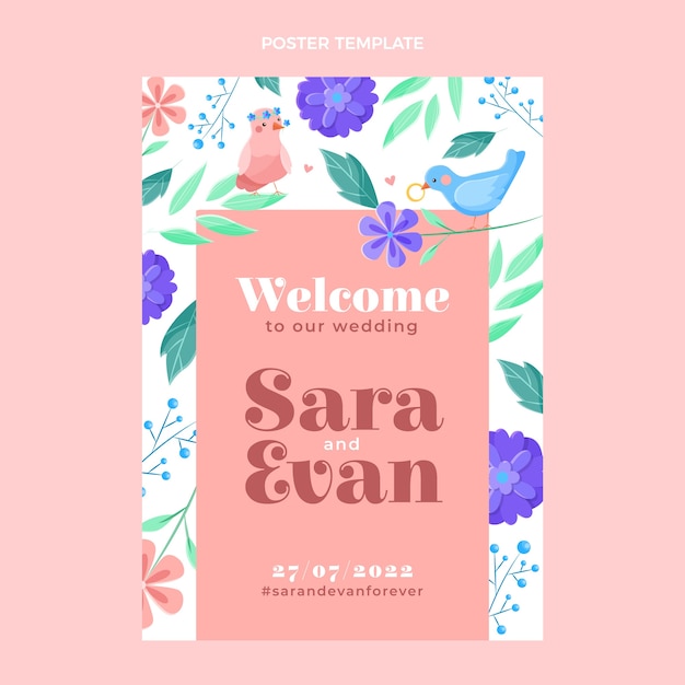 Vector hand drawn floral wedding poster