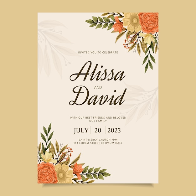 Hand drawn floral wedding poster