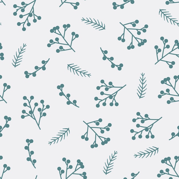 Hand drawn floral winter seamless pattern with Christmas tree branches and berries Vector illustration background