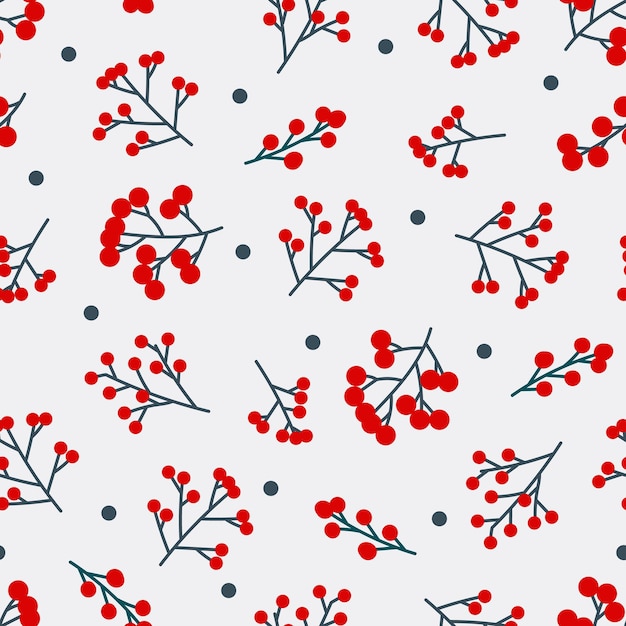 Hand drawn floral winter seamless pattern with Christmas tree branches and berries Vector illustration background