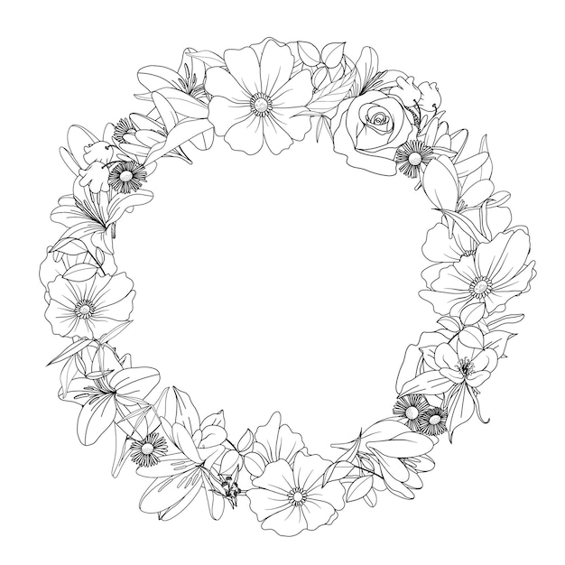 Hand drawn floral wreath illustration