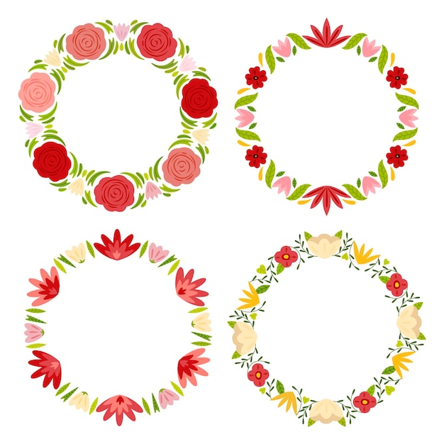 Hand drawn floral wreath set